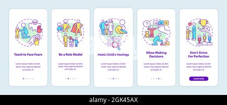 Bringing up tips onboarding mobile app page screen Stock Vector