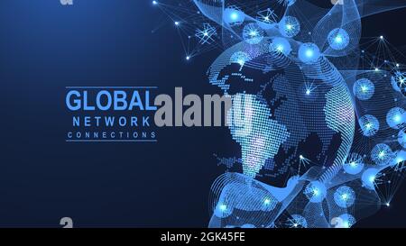 Global network connection concept. Big data visualization. Social network communication in the global computer networks. Internet technology. Business Stock Vector