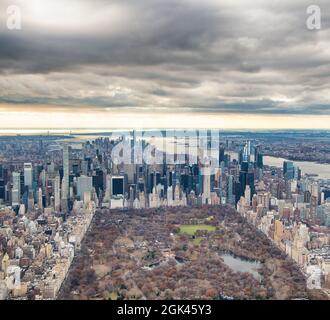 Manhattan and Central Park aerial view from helicopter, New York City. Midtown from a high vantage point - New York City - NY - USA Stock Photo