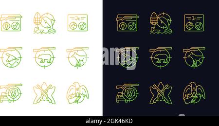 Wild animals hunting light and dark theme RGB color icons set Stock Vector