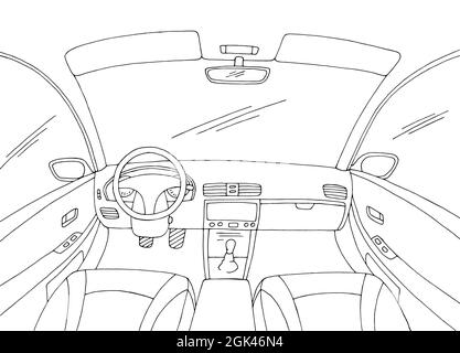 Car interior graphic black white sketch illustration vector Stock Vector