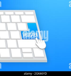 Register with cursor button. Internet icon. Pointer click icon. Vector stock illustration. Stock Vector