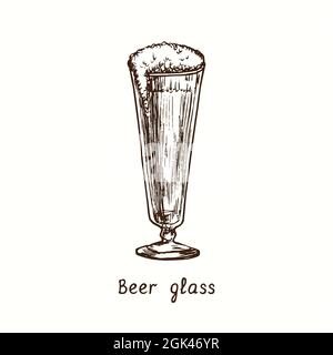 Beer pilsner glass. Ink black and white doodle drawing in woodcut style. Stock Photo