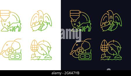 Illegal hunting gradient icons set for dark and light mode Stock Vector