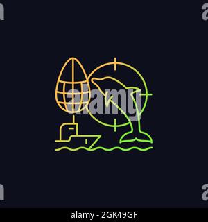 Dolphin drive hunting gradient vector icon for dark theme Stock Vector