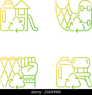 Recycling for sustainability gradient linear vector icons set Stock Vector