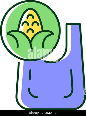 Compostable bag made from corn RGB color icon Stock Vector