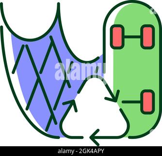 Skateboard made from fishing nets RGB color icon Stock Vector