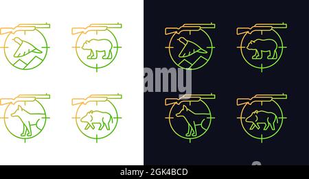 Big and small game hunting gradient icons set for dark and light mode Stock Vector