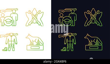 Hunting trophy and equipment gradient icons set for dark and light mode Stock Vector