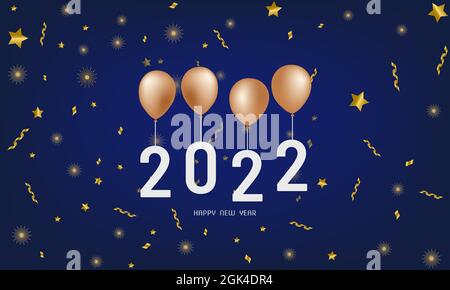 2022 new year celebration poster with balloons on navy blue  gradient background vector stock illustration Stock Vector