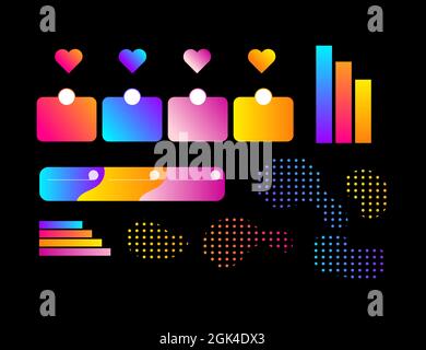 Neon gradient chart, infographic element collection for reports and presentations. Business symbol vector graph sign Stock Vector