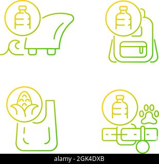 Products from recycled plastics gradient linear vector icons set Stock Vector