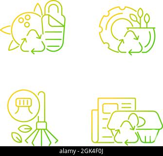 Processing recycled material gradient linear vector icons set Stock Vector