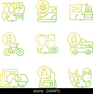 Reducing waste gradient linear vector icons set Stock Vector