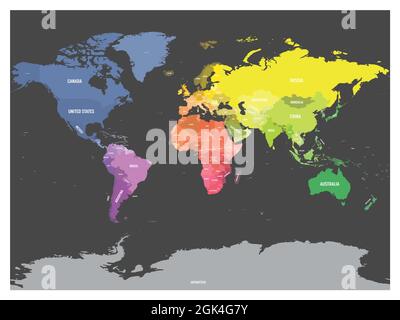 Colored political world map with names of sovereign countries and ...