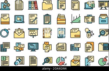 Record keeping icons set outline vector. Contract budget. Invoice evaluation Stock Vector