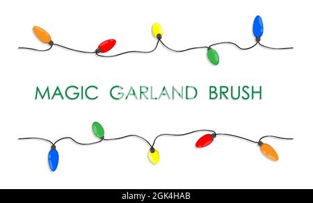 multi colored Christmas lights for garlands BRUSH. Decorating Christmas tree with lights and garlands. vector isolated Stock Vector