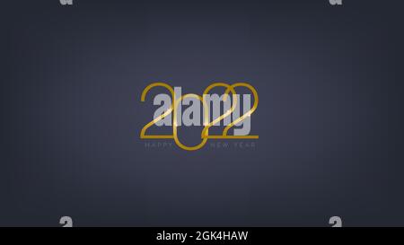 2022 Happy New year golden color thin text  on dark background with stars vector stock illustration Stock Vector