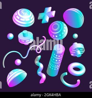 Abstract gradient realistic shape 3d. Neon modern creative flow fluid trendy geometric business element set. Stock Vector