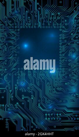 Circuit board background. Technological concept design, lights, background, space for text, copy space. Electronic computer technology, digital chip Stock Vector