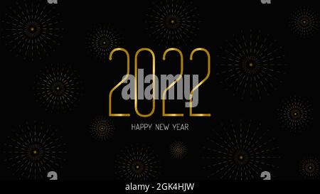 2022 Happy New year golden color thin text  on dark background with stars vector stock illustration Stock Vector