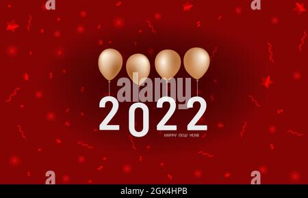 2022 new year celebration poster with balloons on red background vector stock illustration Stock Vector