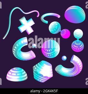 Abstract gradient realistic shape 3d. Neon modern creative flow fluid trendy geometric business element set. Stock Vector