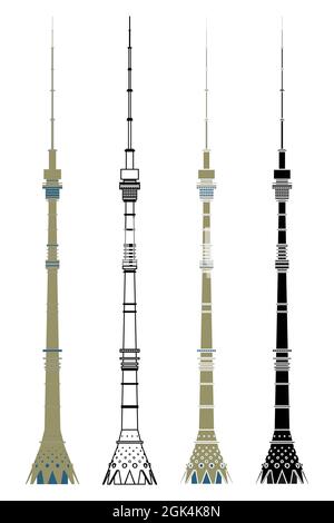 Ostankino Tower in Moscow, Russia Stock Vector