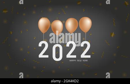 2022 new year celebration poster with balloons on dark gray background vector stock illustration Stock Vector