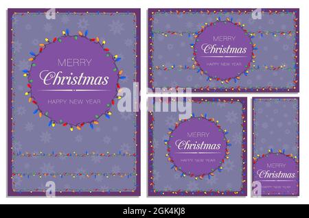 set of template christmas invitation cards for celebration with GARLAND. New Year celebration. Vector Stock Vector