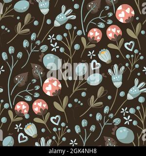 Seamless pattern with wild flower. Vector ornate vintage illustration. Detailed floral ornament. Boho forest botanical background. Stock Vector
