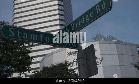 Street Sign Road Markers Singapore Stamford Road and North Bridge Road Intersection Area Stock Photo