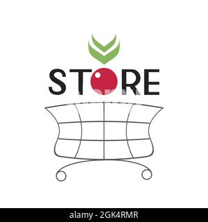 Logo supermarket store groceries, shopping cart. Vector illustration Stock Vector