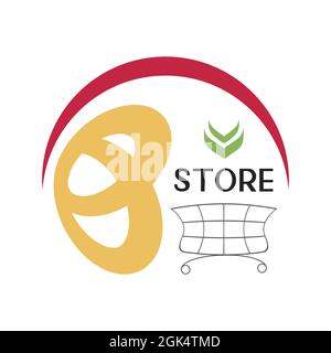 Logo supermarket store groceries, shopping cart. Vector illustration Stock Vector