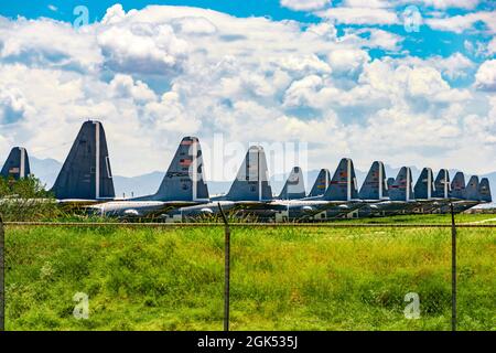 Tucson, AZ, United States - September 2, 2021: Old military aircraft in long term storage in the 309th Aerospace Maintenance and Regeneration Group. Stock Photo