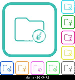 Directory paste outline vivid colored flat icons in curved borders on white background Stock Vector