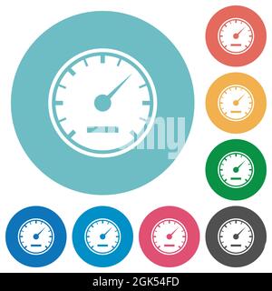 Speedometer solid flat white icons on round color backgrounds Stock Vector