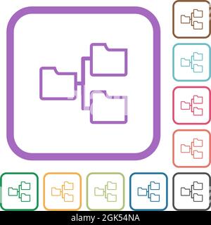 Shared folders outline simple icons in color rounded square frames on white background Stock Vector