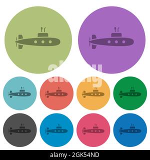 Submarine solid darker flat icons on color round background Stock Vector