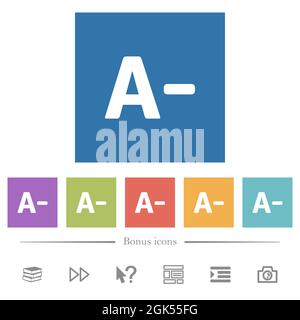 Decrease font size flat white icons in square backgrounds. 6 bonus icons included. Stock Vector