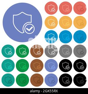 Protection ok outline multi colored flat icons on round backgrounds. Included white, light and dark icon variations for hover and active status effect Stock Vector