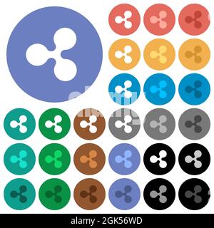 Ripple digital cryptocurrency multi colored flat icons on round backgrounds. Included white, light and dark icon variations for hover and active statu Stock Vector