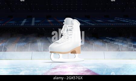 Blank ice rink surface with skates background mockup, front view Stock Photo