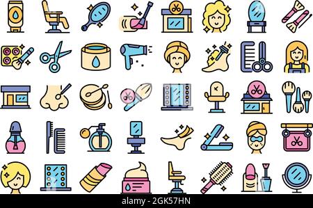 Beauty parlor icons set outline vector. Artist makeup. Beauty bridal care Stock Vector