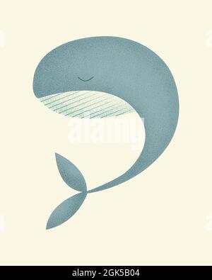 Whale blue sleep, children's drawing. Vector illustration Stock Vector