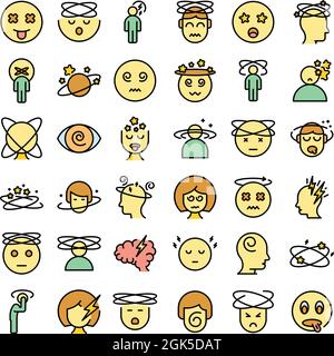 Dizzy line icons set. Vertigo and dizziness symbols collection with ...