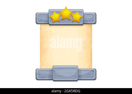 Game UI. Level complete menu with golden stars and buttons. Health bar ...