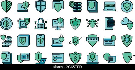 Active protection icons set outline vector. File firewall. Coding guard Stock Vector