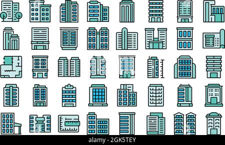 Multistory building icons set outline vector. Architecture interior. House design Stock Vector